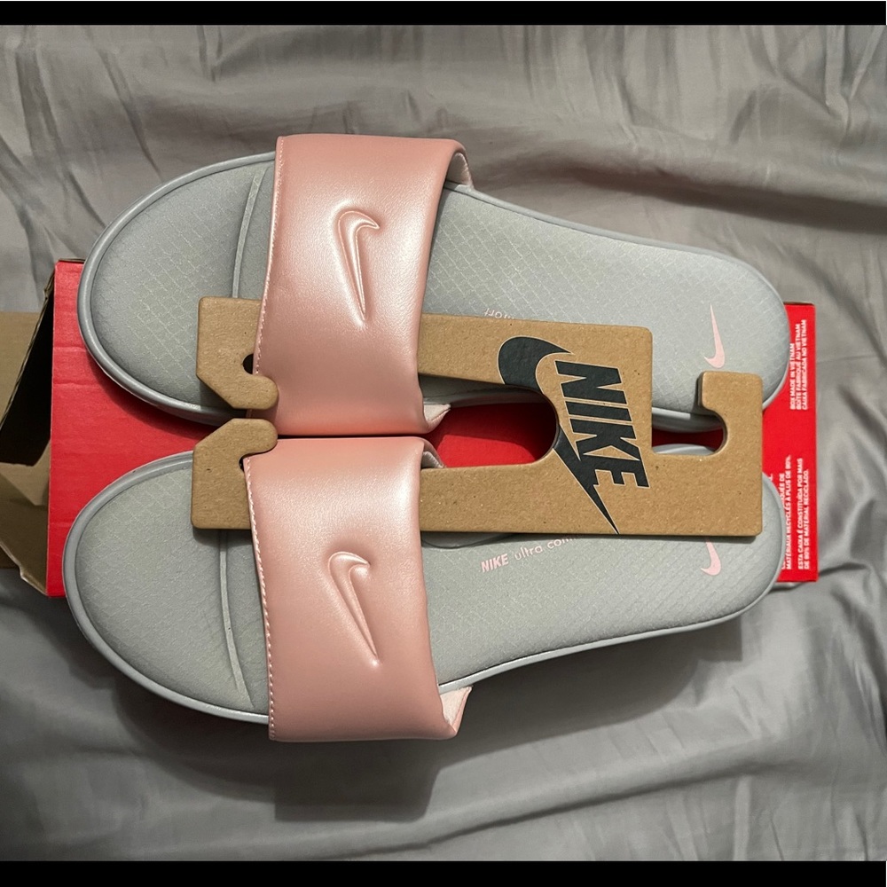 Brand new Nike slides in grey and rose gold